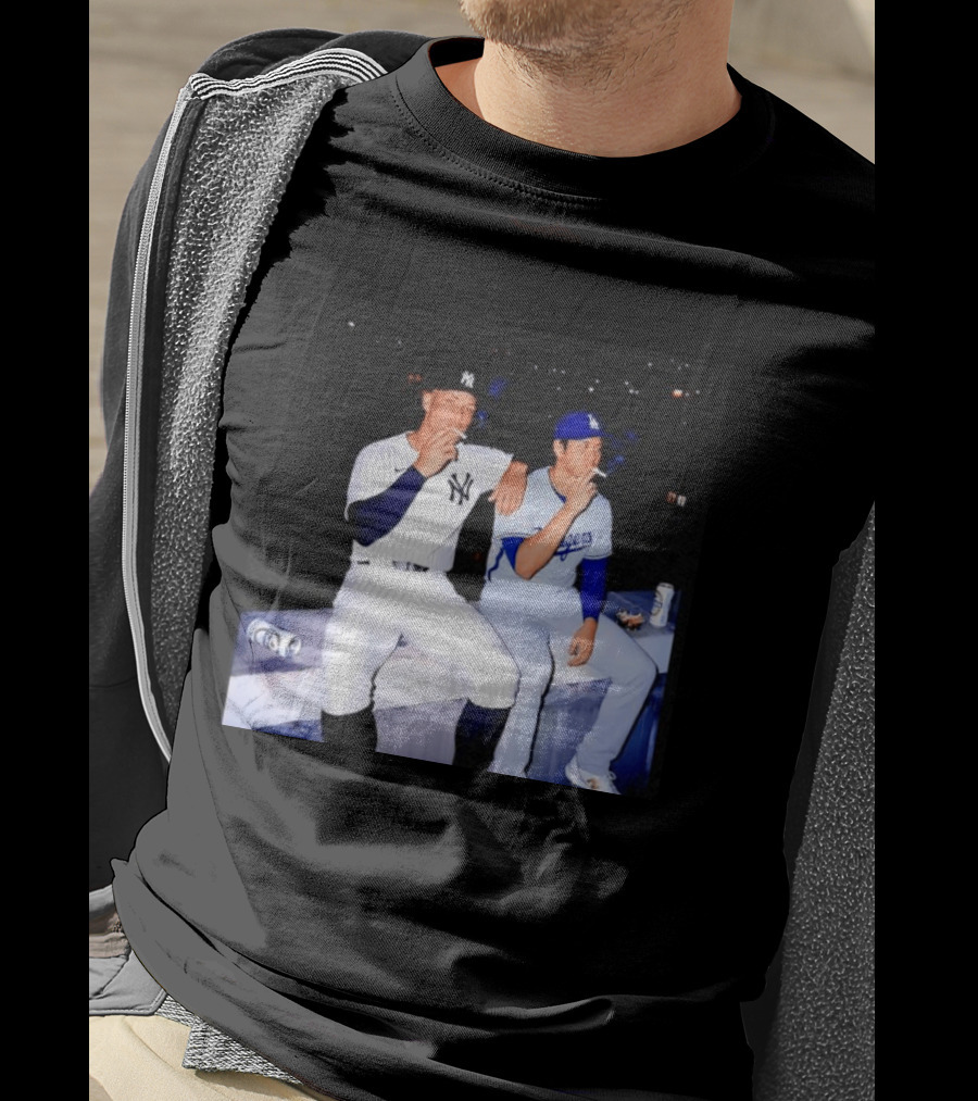 Aaron Judge New York Yankees Shohei Ohtani Los Angeles Dodgers MLB Smoking Scene T-Shirt