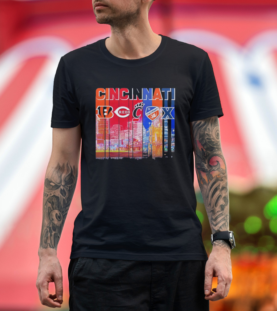 Cincinnati Bengals Reds Bearcats FC Xavier Skyline T-Shirt