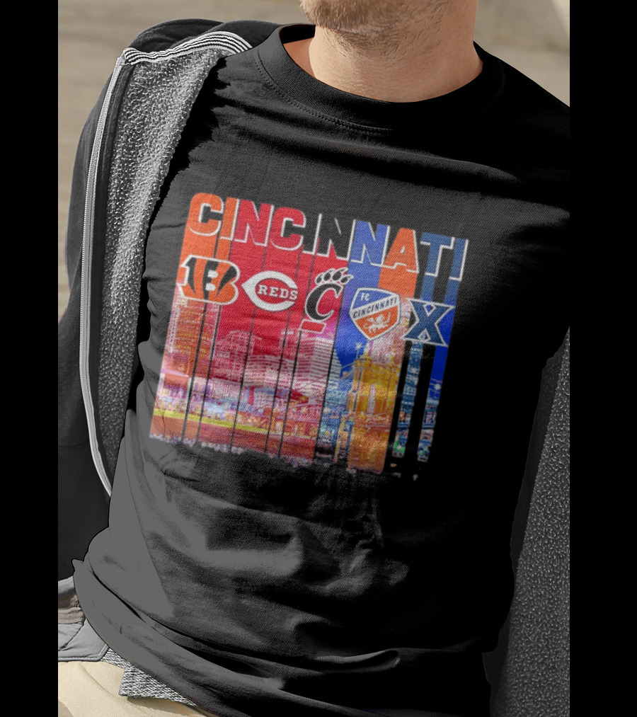 Cincinnati Bengals Reds Bearcats FC Xavier Skyline T-Shirt