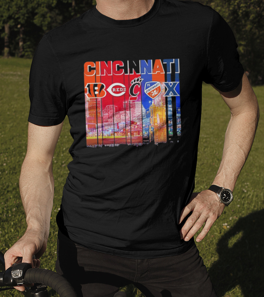 Cincinnati Bengals Reds Bearcats FC Xavier Skyline T-Shirt