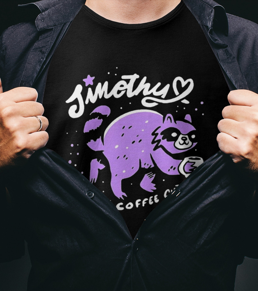 Sinothy Curious Coffee Cuties Purple Raccoon Cup T-Shirt
