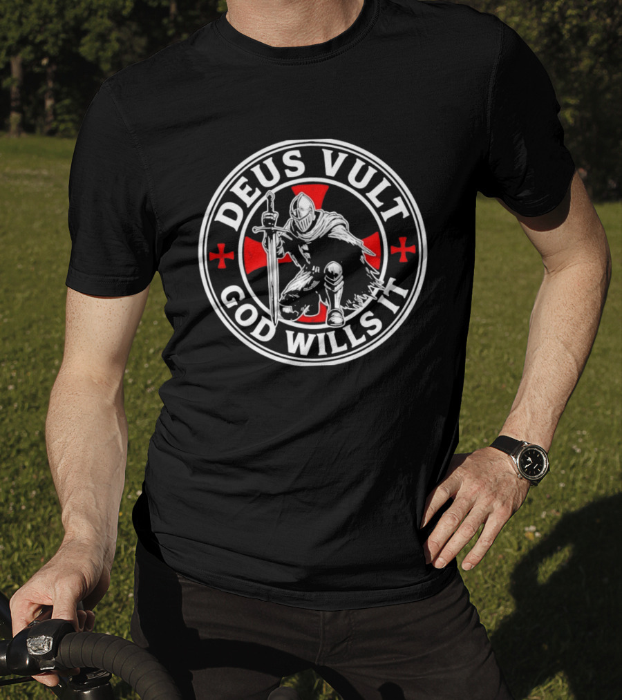 Deus Vult God Wills It Kneeling Knight With Red Cross T-Shirt