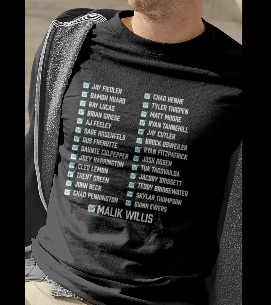 Know Your History Dolphins Starting Quarterbacks Since Marino Checklisted T-Shirt