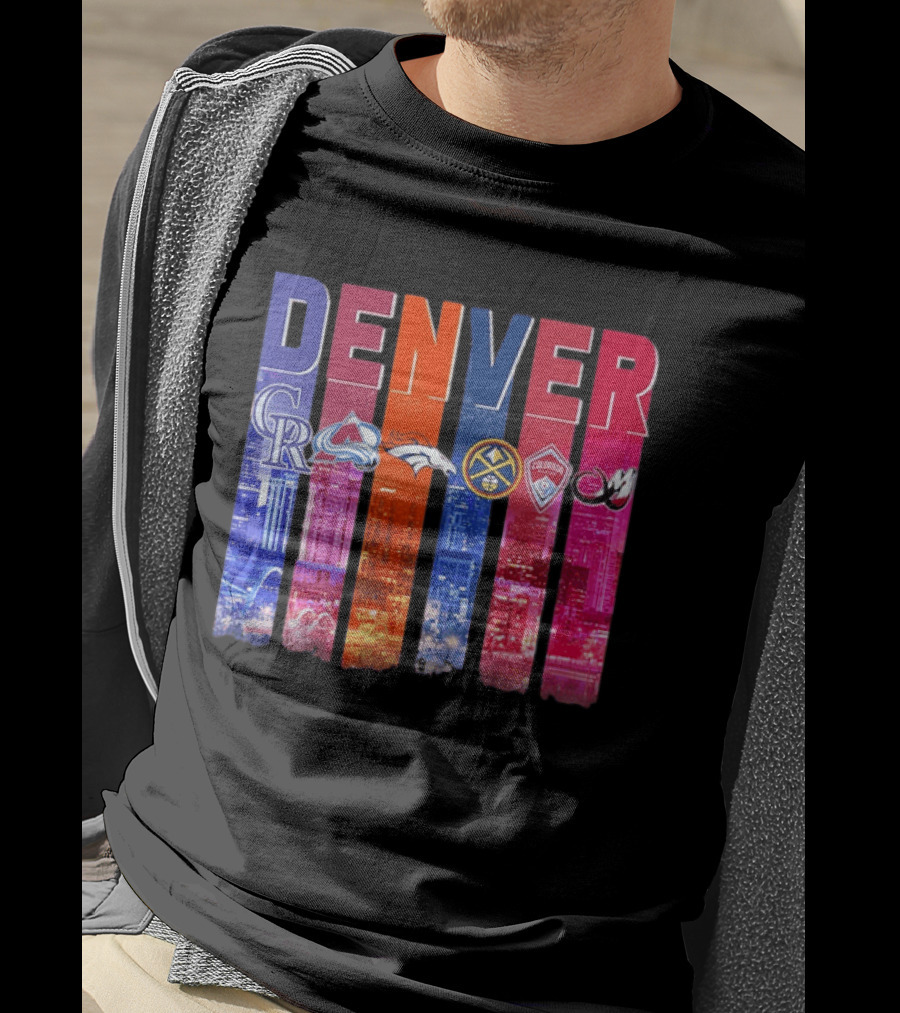 Denver Broncos Nuggets Rockies Avalanche Rapids Pioneers Skyline T-Shirt