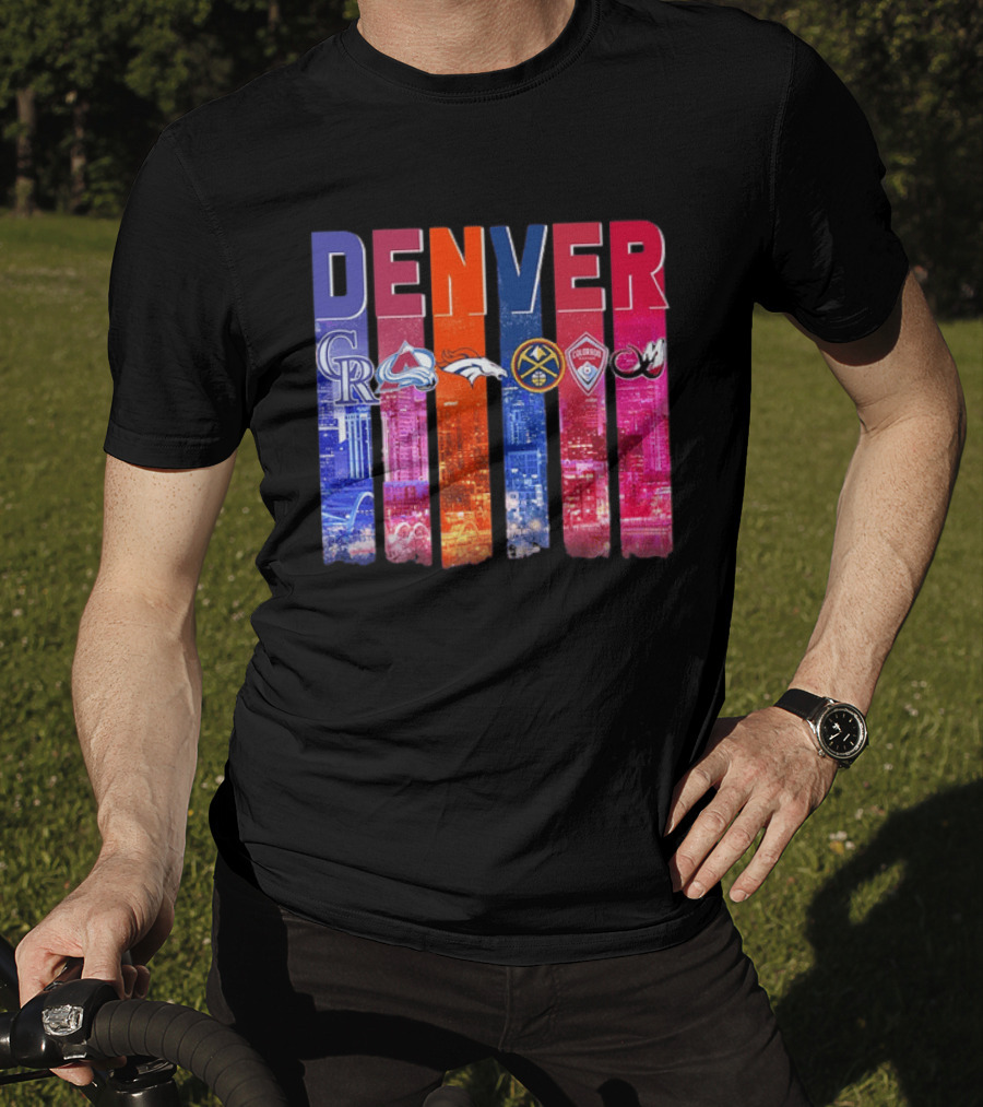 Denver Broncos Nuggets Rockies Avalanche Rapids Pioneers Skyline T-Shirt