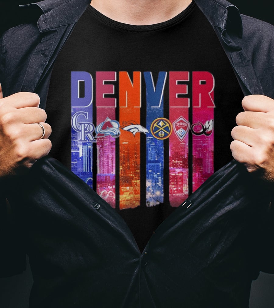 Denver Broncos Nuggets Rockies Avalanche Rapids Pioneers Skyline T-Shirt