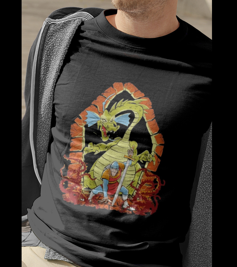 Dragons And Knights Brave Warrior Confronts Fearsome Beast In Epic Battle Scene T-Shirt
