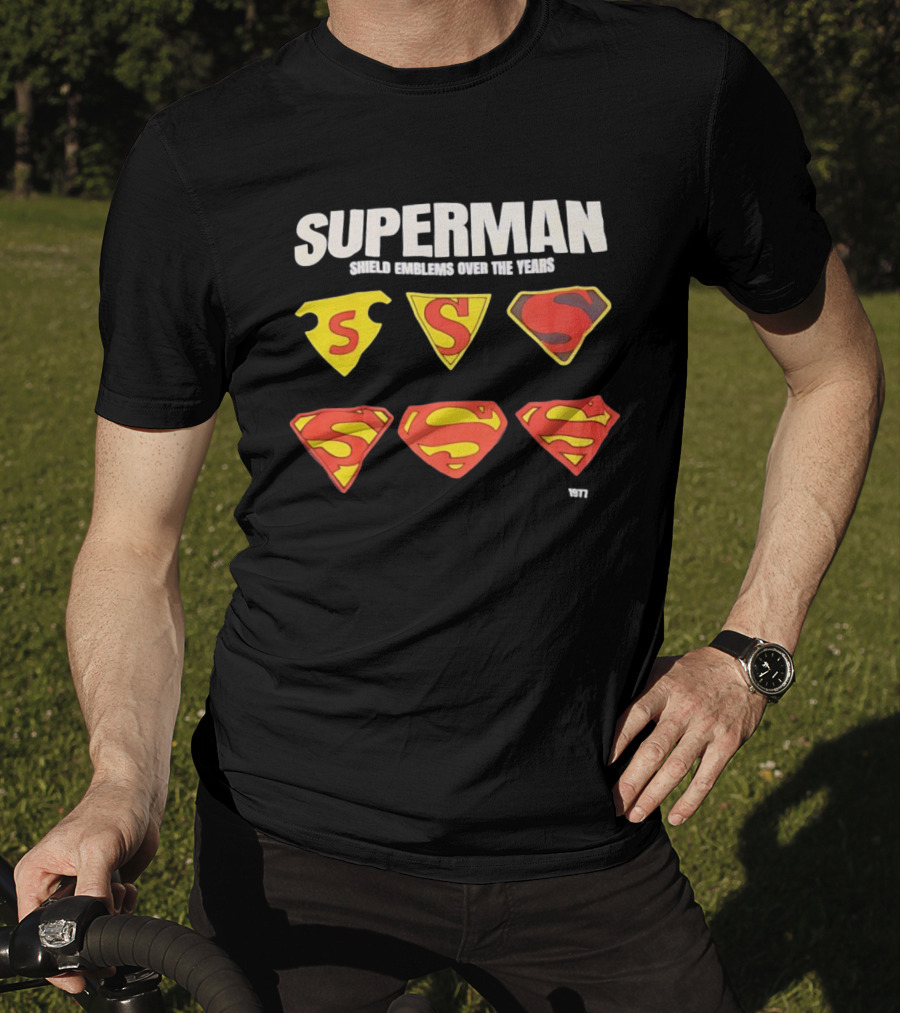 Superman Shield Emblems Over The Years Evolution 1938 To 1977 T-Shirt