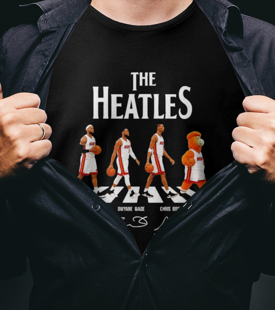 The Heatles Miami Heat Abbey Road LeBron James Dwyane Wade Chris Bosh Burnie NBA Legends T-Shirt