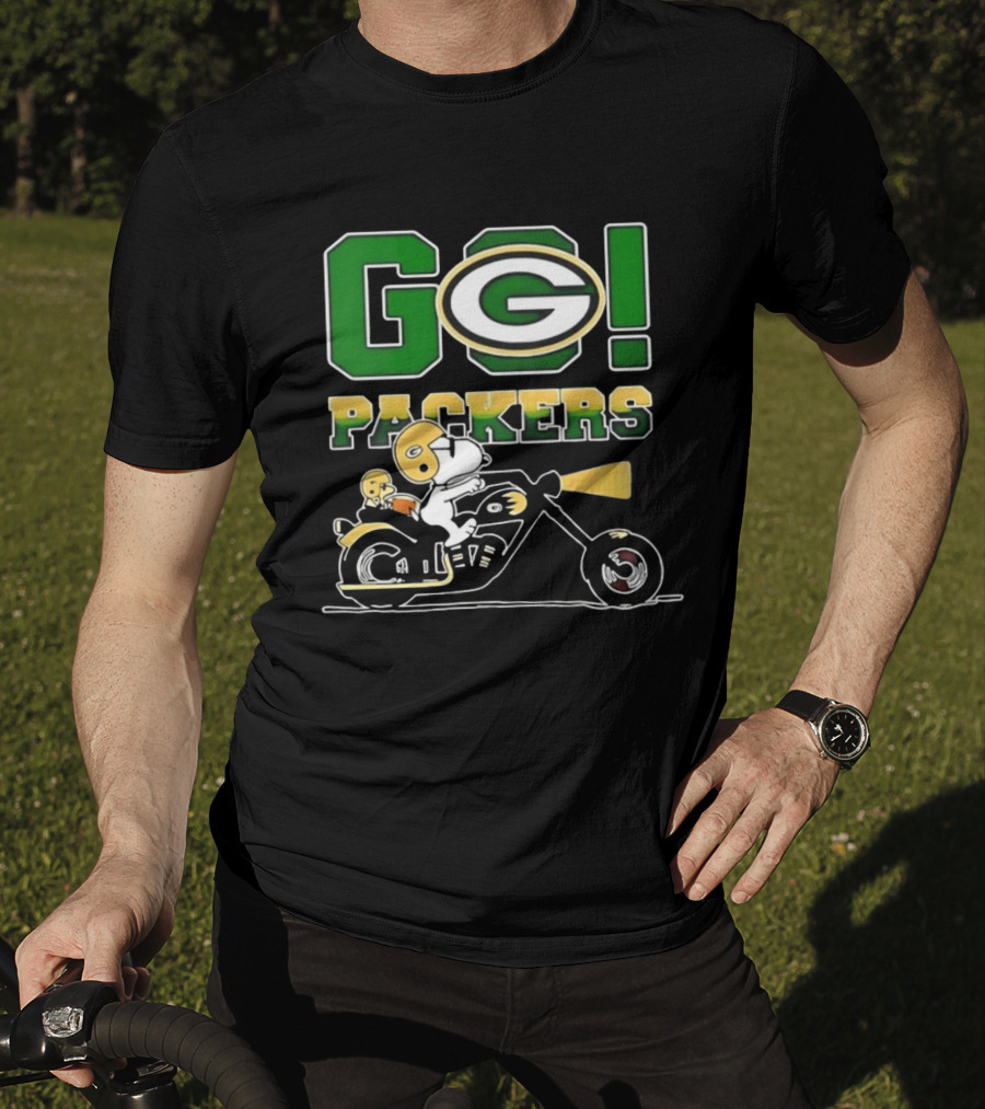 Snoopy Riding Motorcycle Go Packers NFL Fan Celebration T-Shirt
