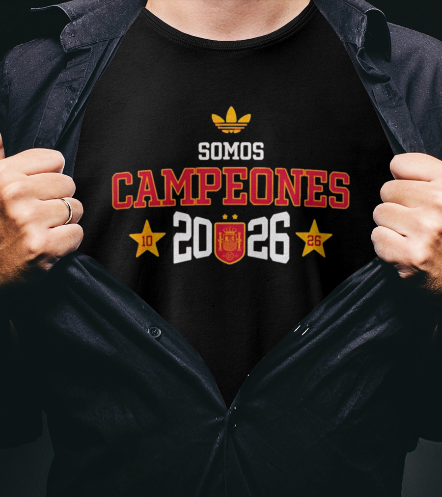 Spain National Team Somos Campeones 2026 Logo Adidas Crest Stars T-Shirt