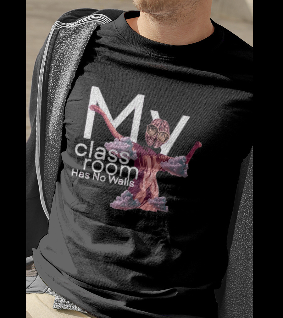 My Classroom Has No Walls Surreal Retro Brain Head Clouds T-Shirt