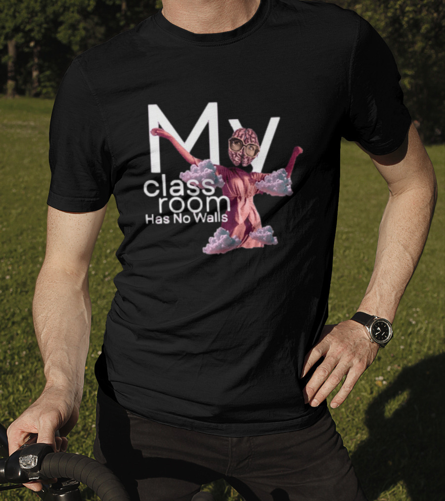 My Classroom Has No Walls Surreal Retro Brain Head Clouds T-Shirt