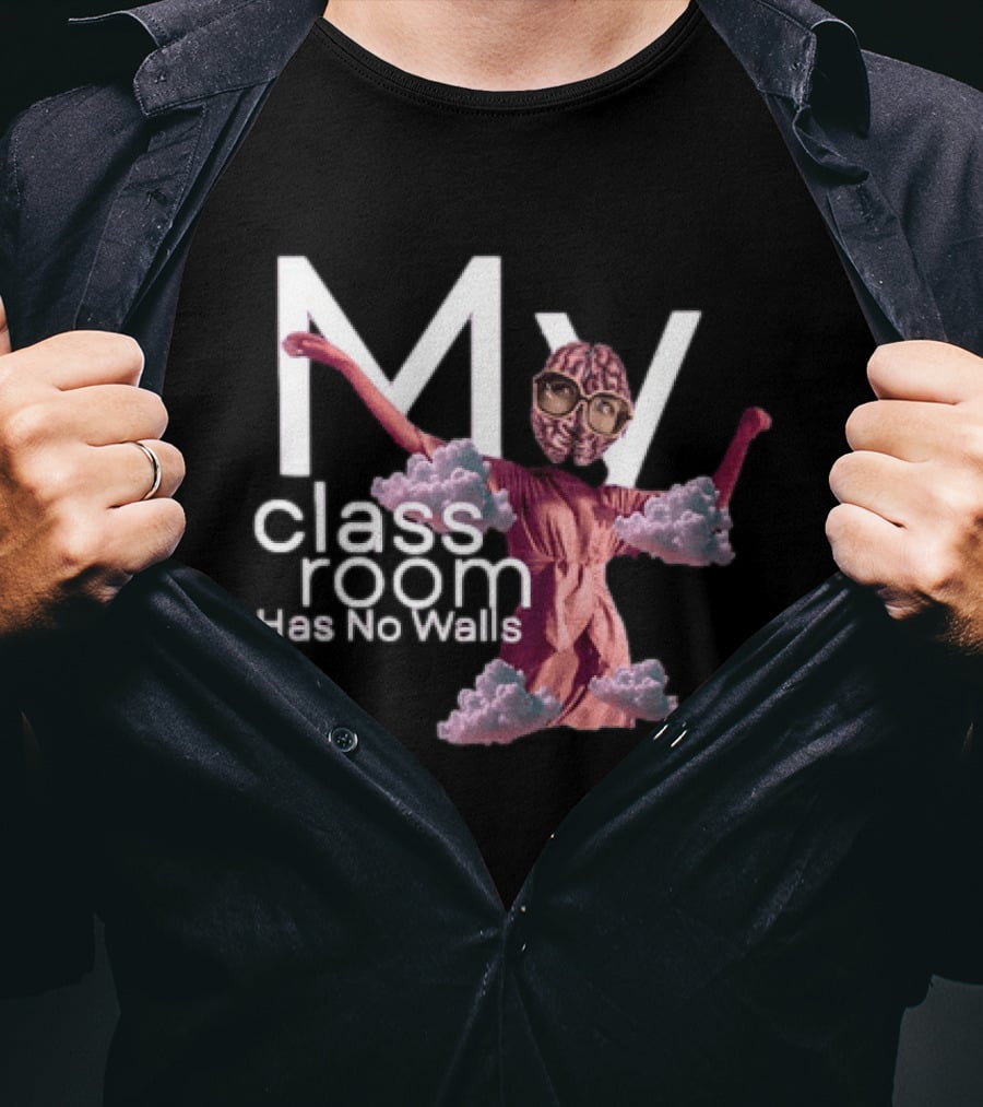 My Classroom Has No Walls Surreal Retro Brain Head Clouds T-Shirt