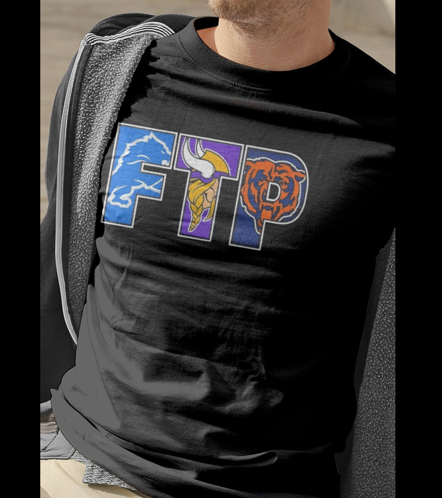 FTP Detroit Lions Minnesota Vikings Chicago Bears Logos T-Shirt