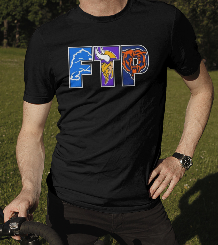 FTP Detroit Lions Minnesota Vikings Chicago Bears Logos T-Shirt