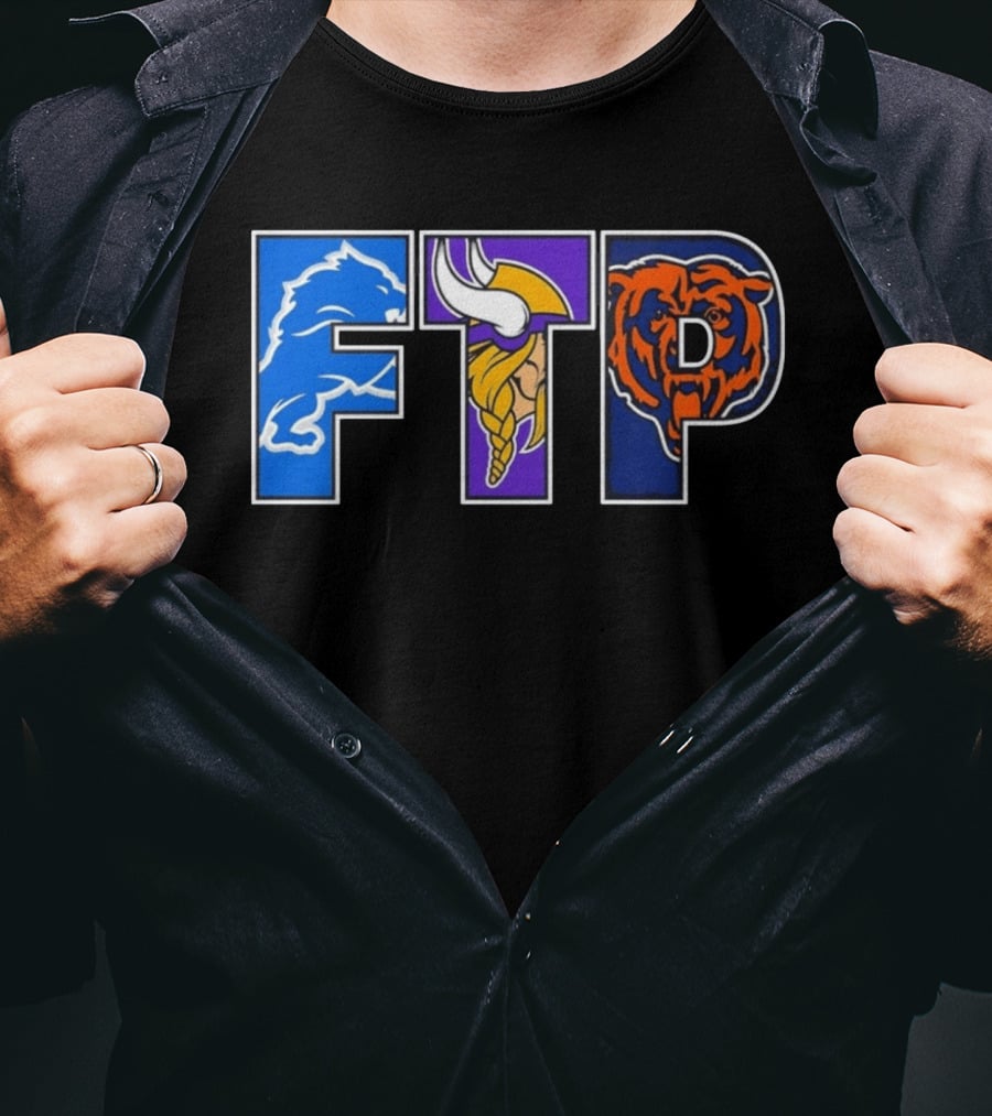 FTP Detroit Lions Minnesota Vikings Chicago Bears Logos T-Shirt