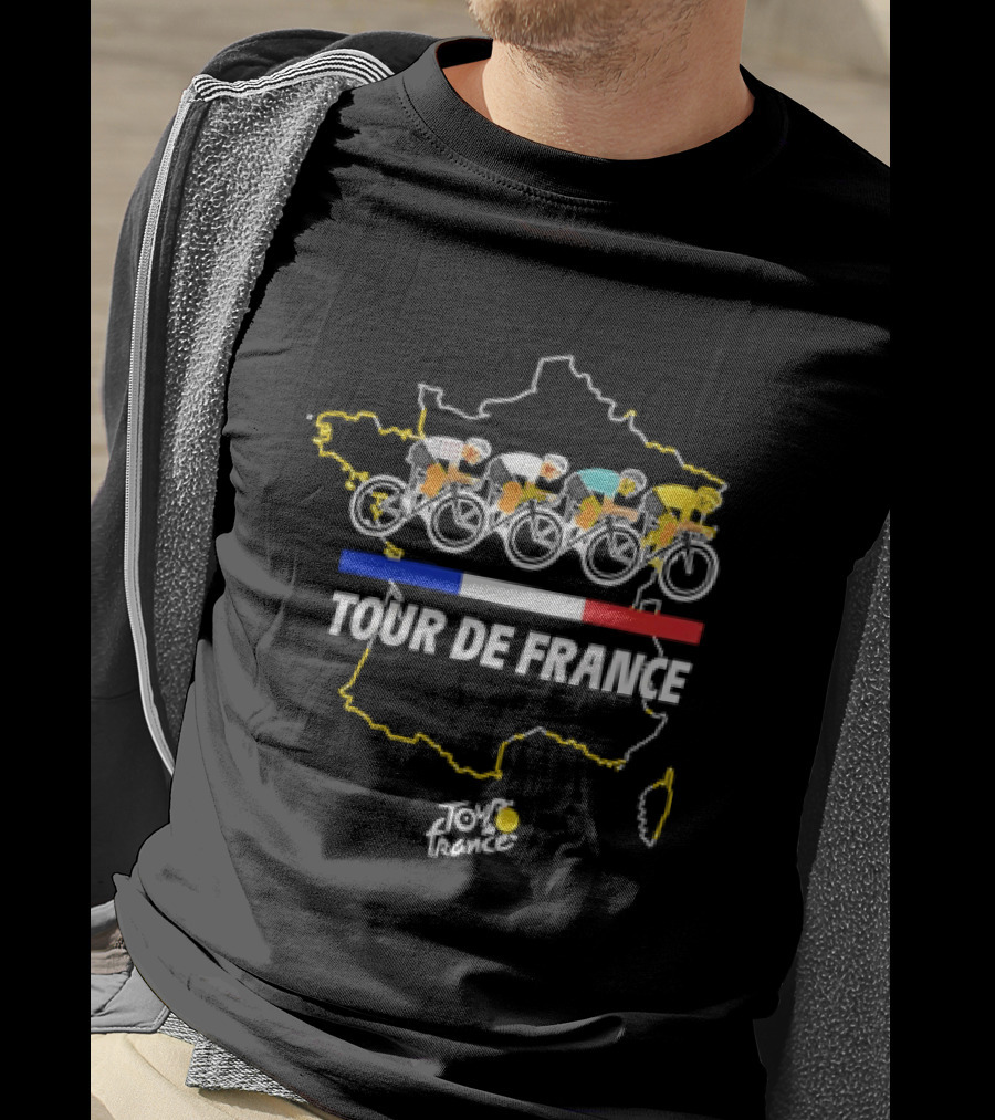 Tour De France Cyclists Racing Over Map Of France T-Shirt