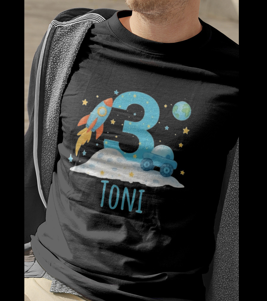 3rd Birthday Space Rocket Planet Personalized Toni T-Shirt