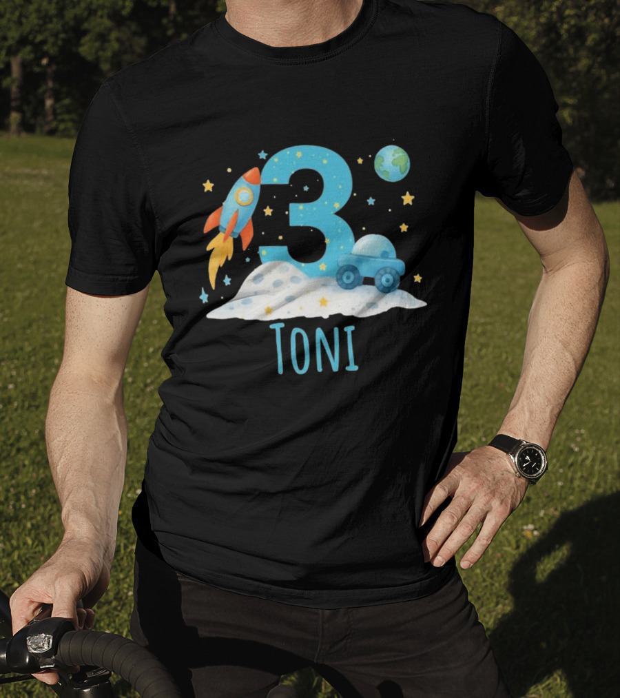 3rd Birthday Space Rocket Planet Personalized Toni T-Shirt