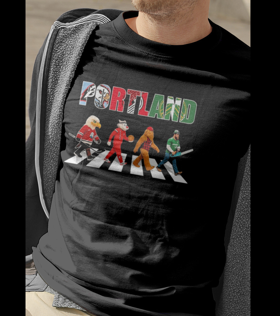 Portland City Pride Sports Abbey Road Theme Featuring Iconic Mascots T-Shirt