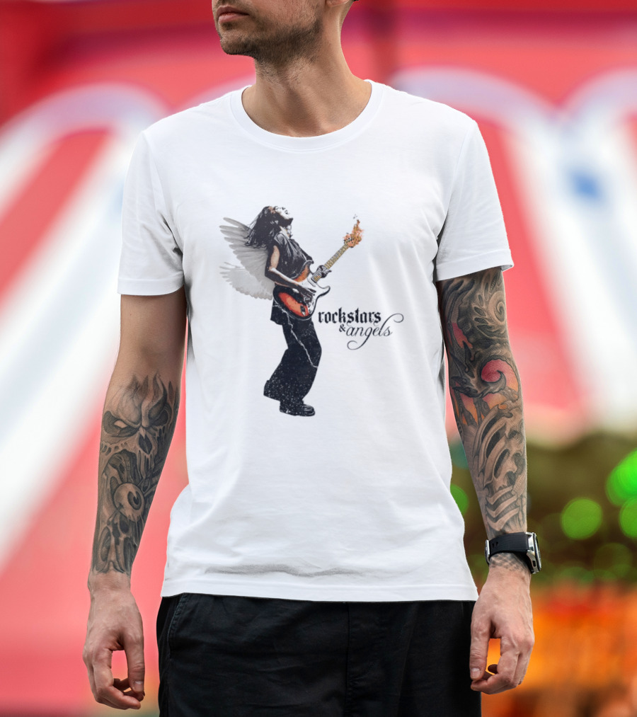 Angel Guitarist With Fiery Rockstars And Angels T-Shirt