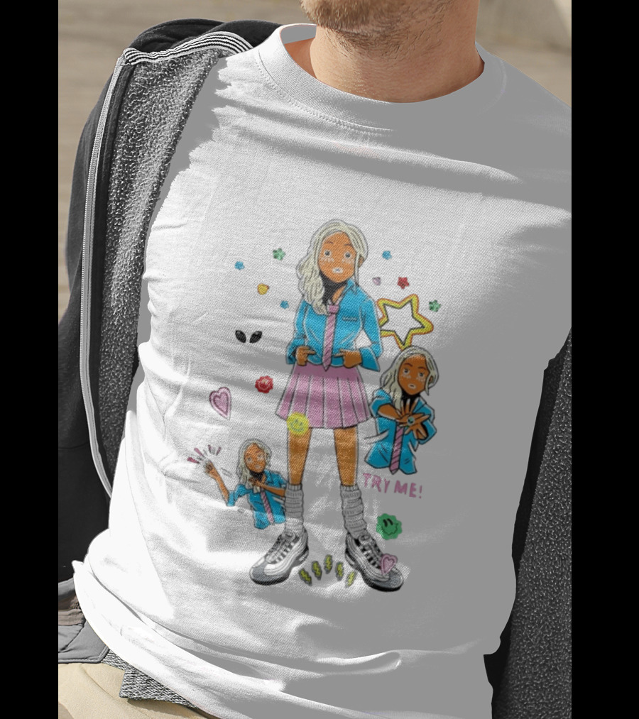 Anime School Girl Try Me Aesthetic Sticker Pastel Kawaii Vibe T-Shirt