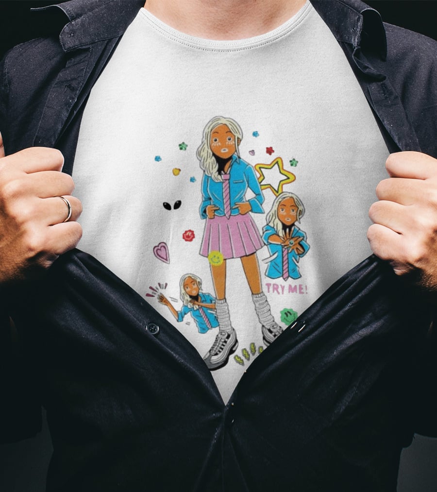 Anime School Girl Try Me Aesthetic Sticker Pastel Kawaii Vibe T-Shirt