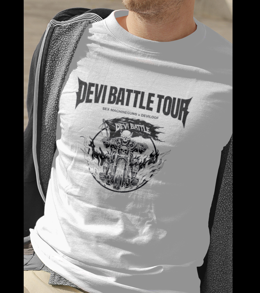 Devi Battle Tour Sex Machineguns X Deviloof Skull Motorcycle T-Shirt