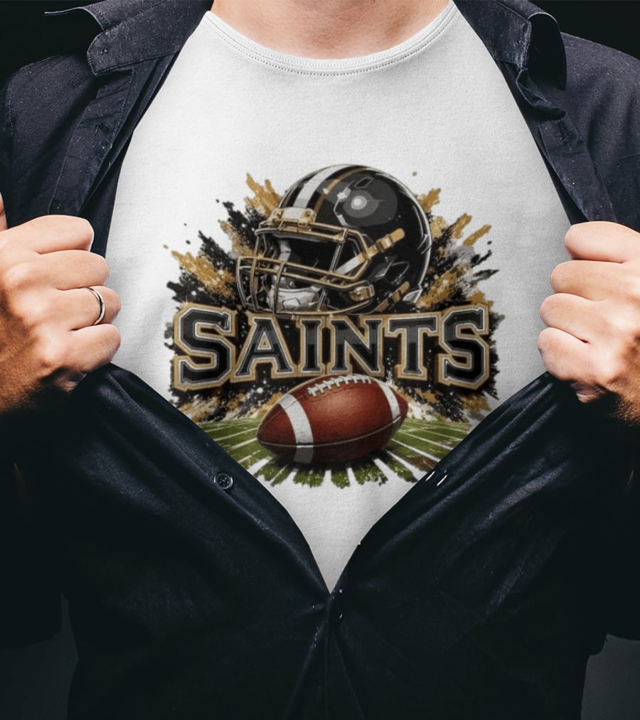 Saints Football Helmet With Splash And Ball T-Shirt