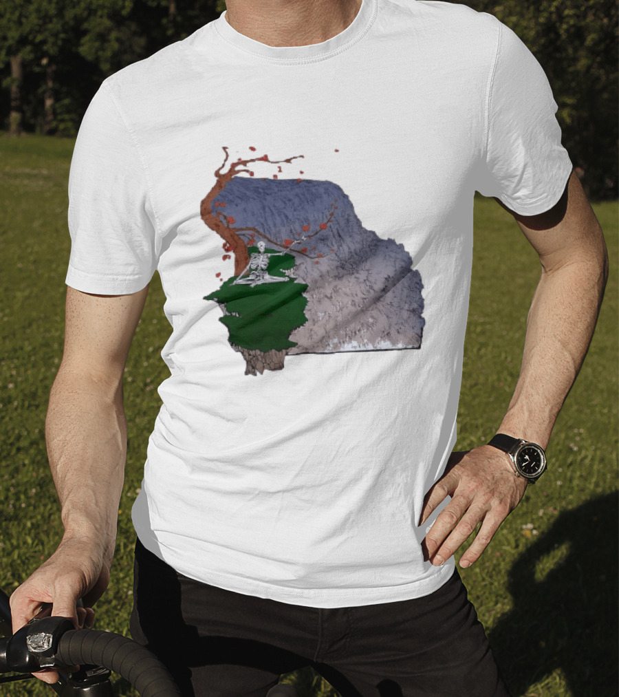 Grateful Dead Skeleton Meditating Under Flowering Tree T-Shirt