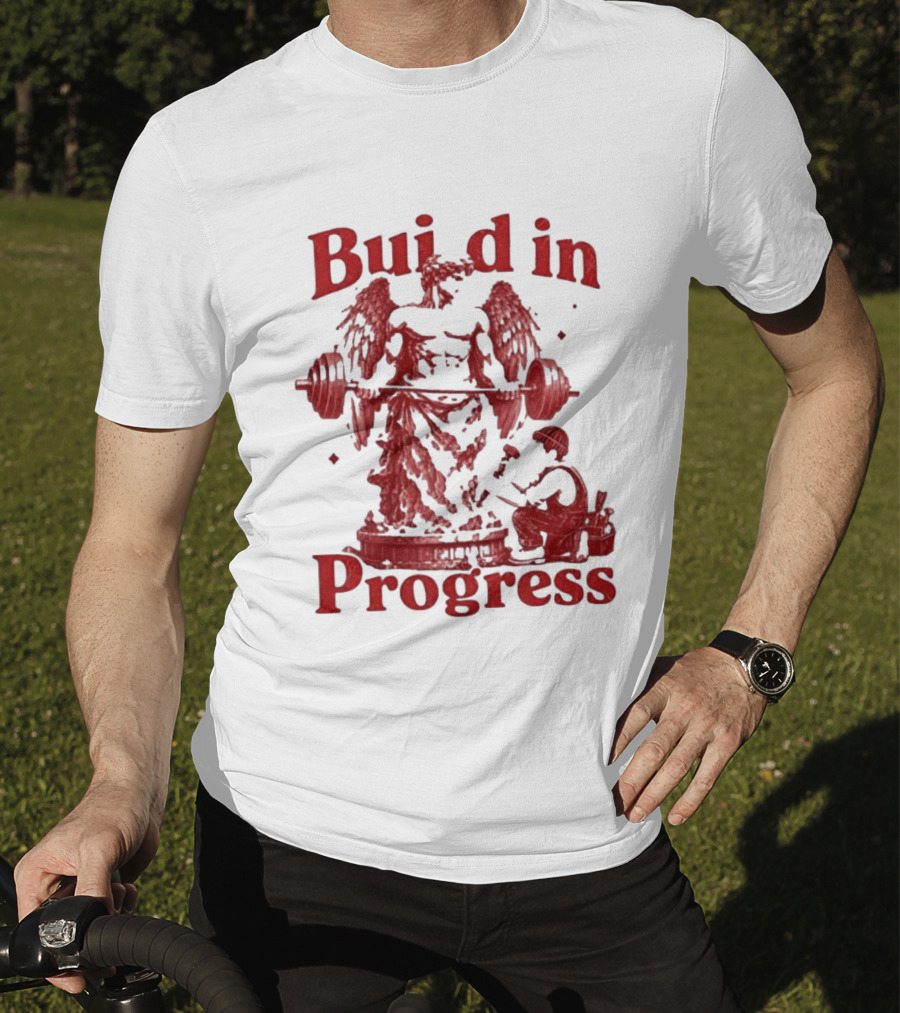 Staticloom Supply Angel Build In Progress Lifting Weight T-Shirt