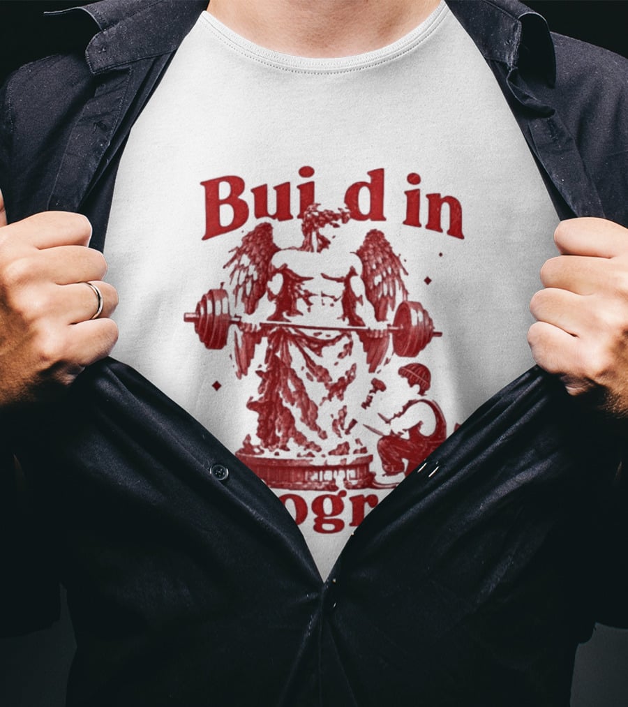 Staticloom Supply Angel Build In Progress Lifting Weight T-Shirt