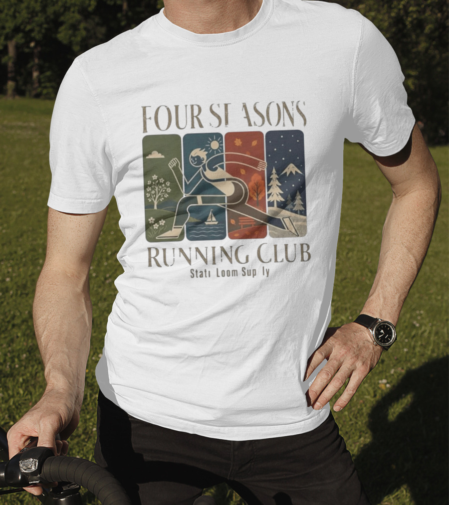 Staticloom Supply Four Seasons Running Club Vintage Seasonal Outdoor Jogging T-Shirt