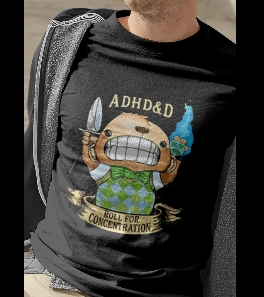 ADHD&D Roll For Concentration Bear With Knife And Dice T-Shirt