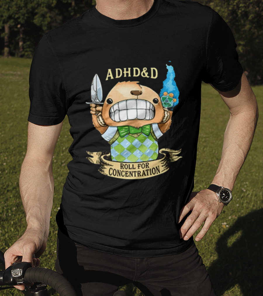 ADHD&D Roll For Concentration Bear With Knife And Dice T-Shirt