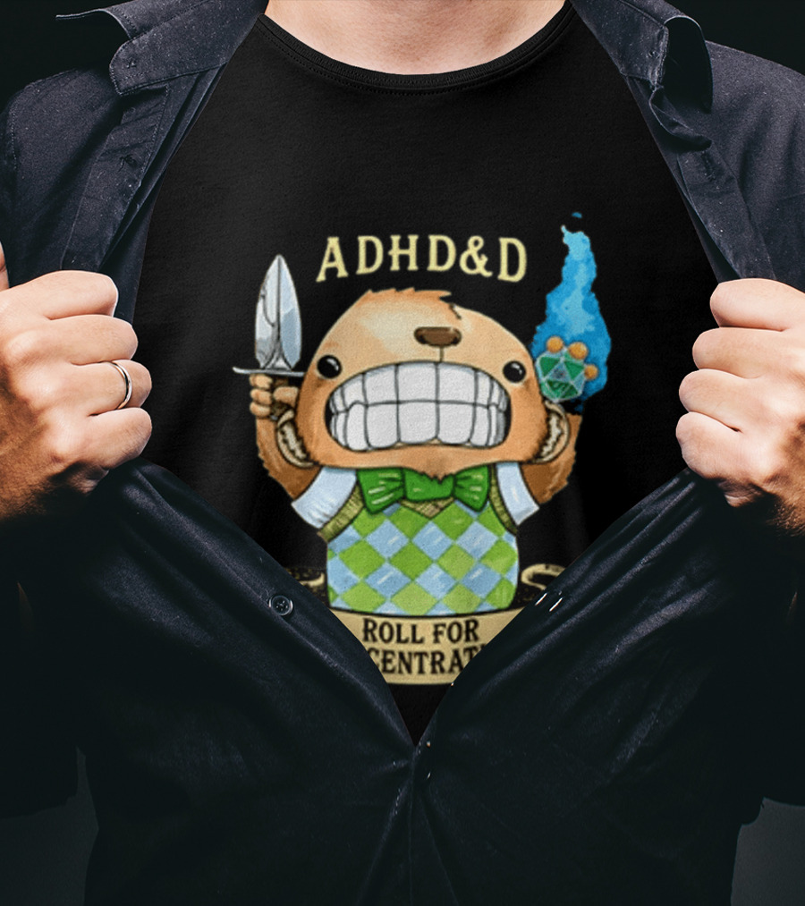 ADHD&D Roll For Concentration Bear With Knife And Dice T-Shirt