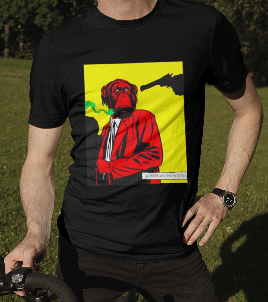 Chimpanzee Hitman Smoking Scene I've Been Waiting For You T-Shirt