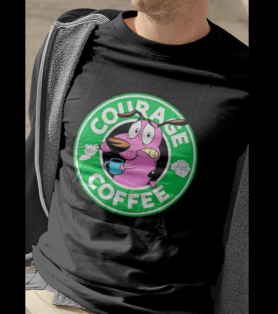 Courage The Cowardly Dog Coffee Parody Green Circle T-Shirt