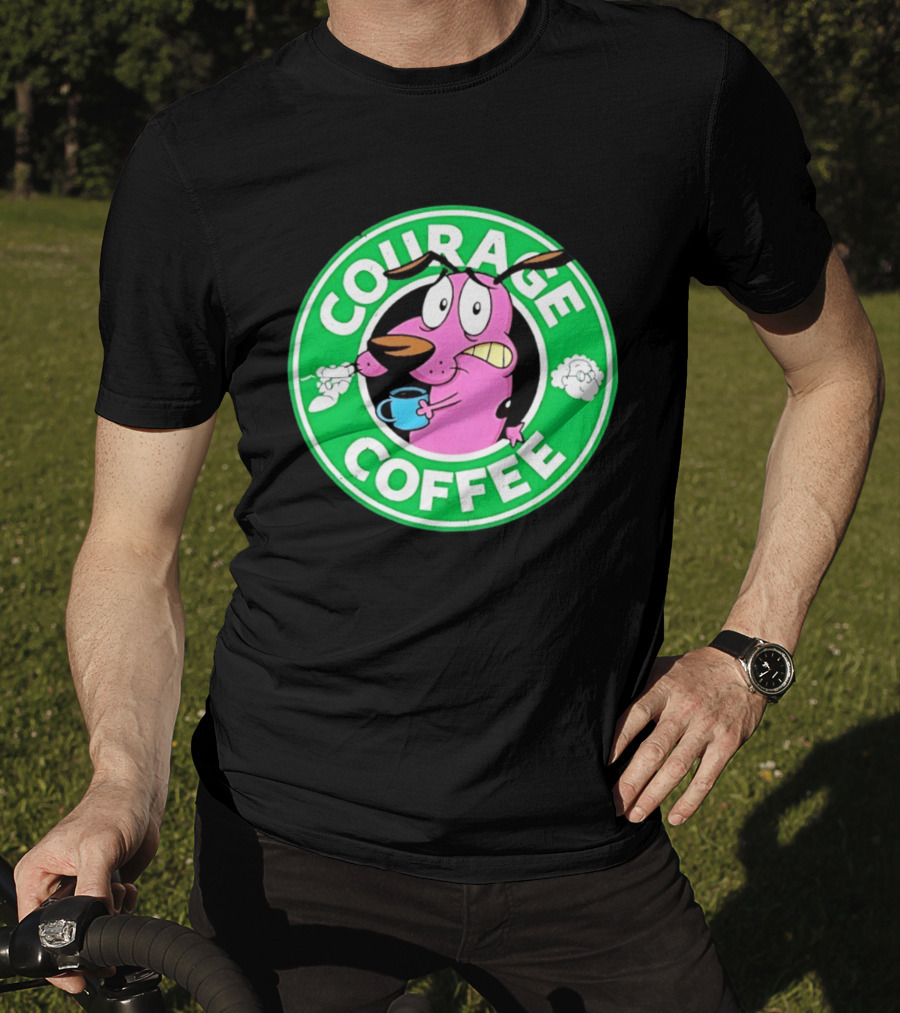 Courage The Cowardly Dog Coffee Parody Green Circle T-Shirt