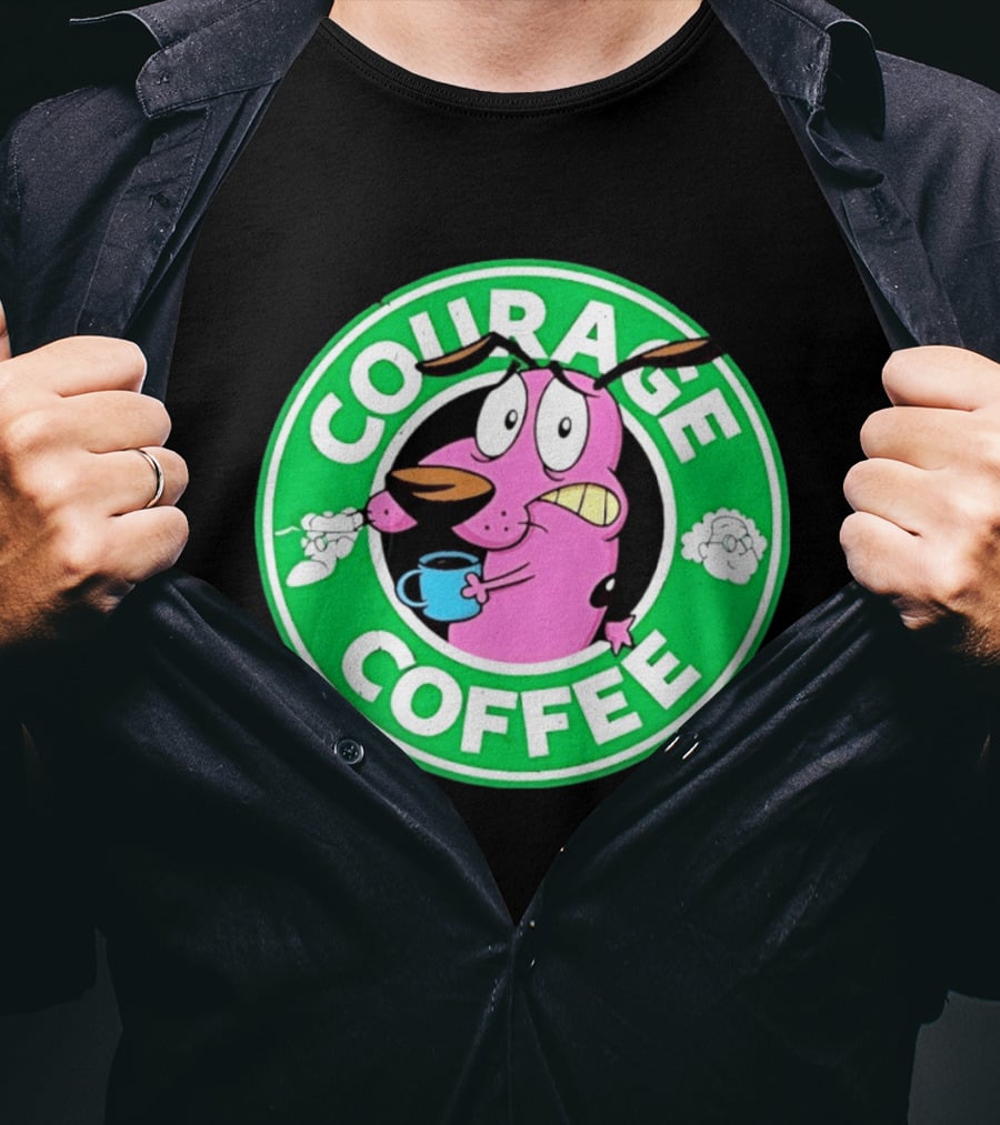 Courage The Cowardly Dog Coffee Parody Green Circle T-Shirt