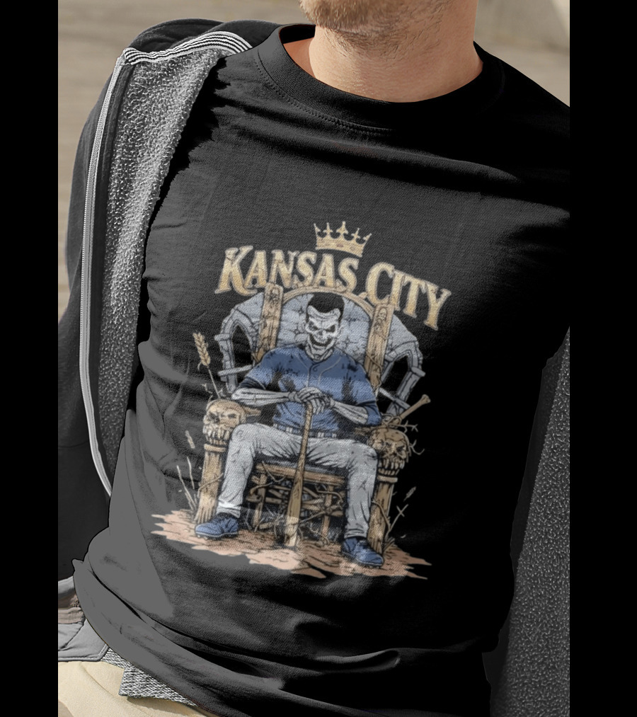 Kansas City Skeleton King On Throne With Baseball Bat T-Shirt