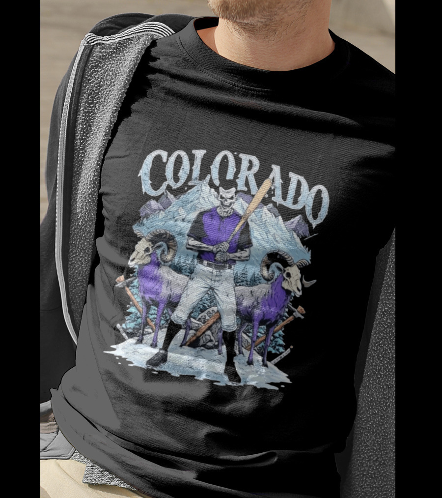 Colorado Skeleton Batter Mountain Ram Scene T-Shirt
