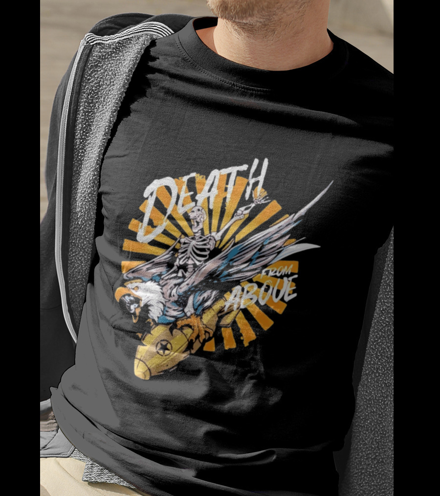 Skeleton Eagle Riding Bomb Death From Above T-Shirt