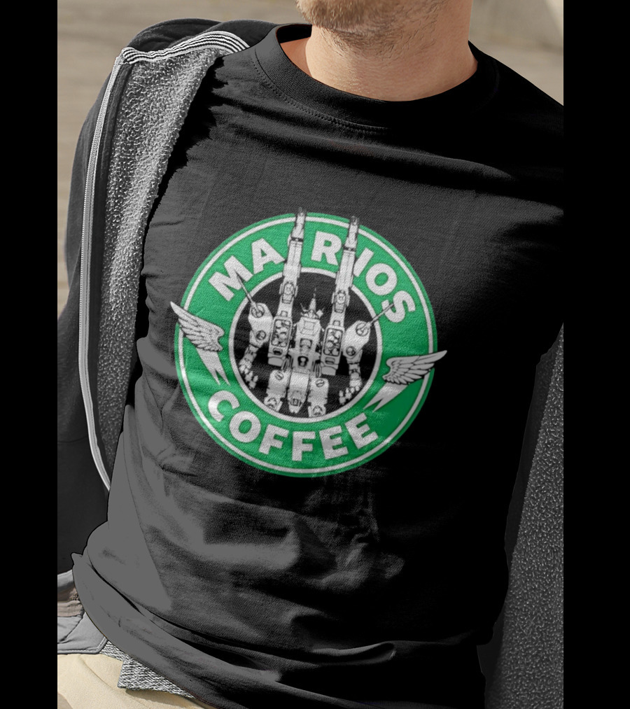 Marios Coffee Mech Robot Wings Green Circular T-Shirt
