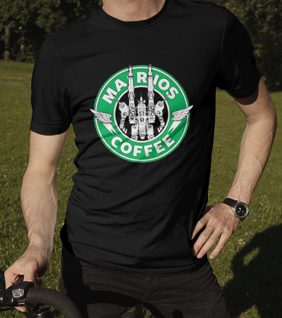 Marios Coffee Mech Robot Wings Green Circular T-Shirt