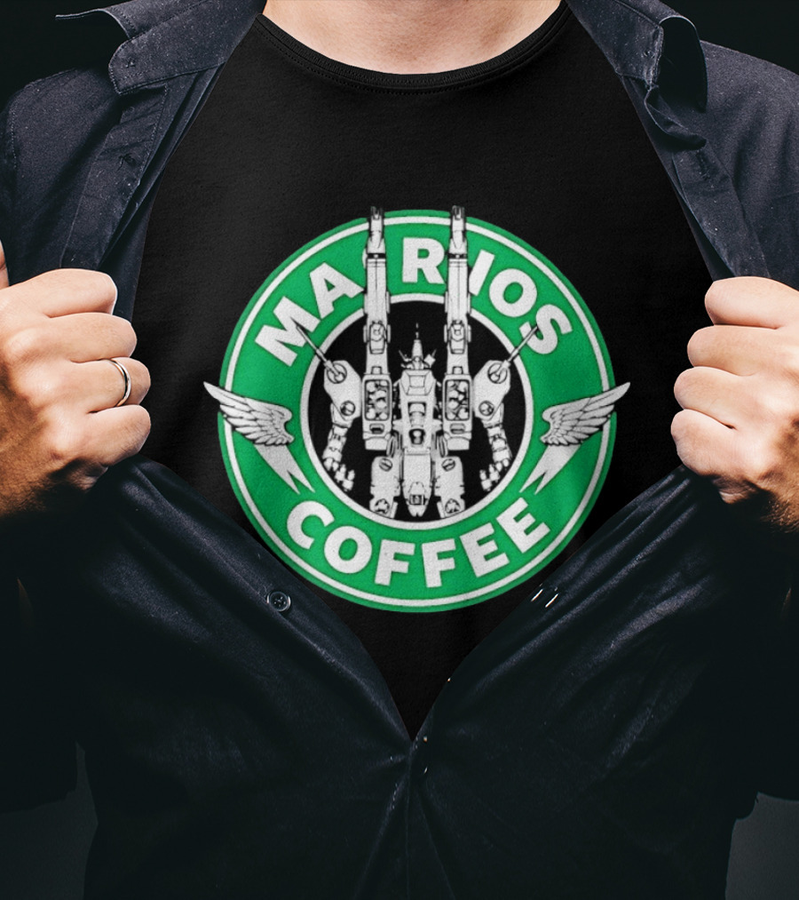 Marios Coffee Mech Robot Wings Green Circular T-Shirt