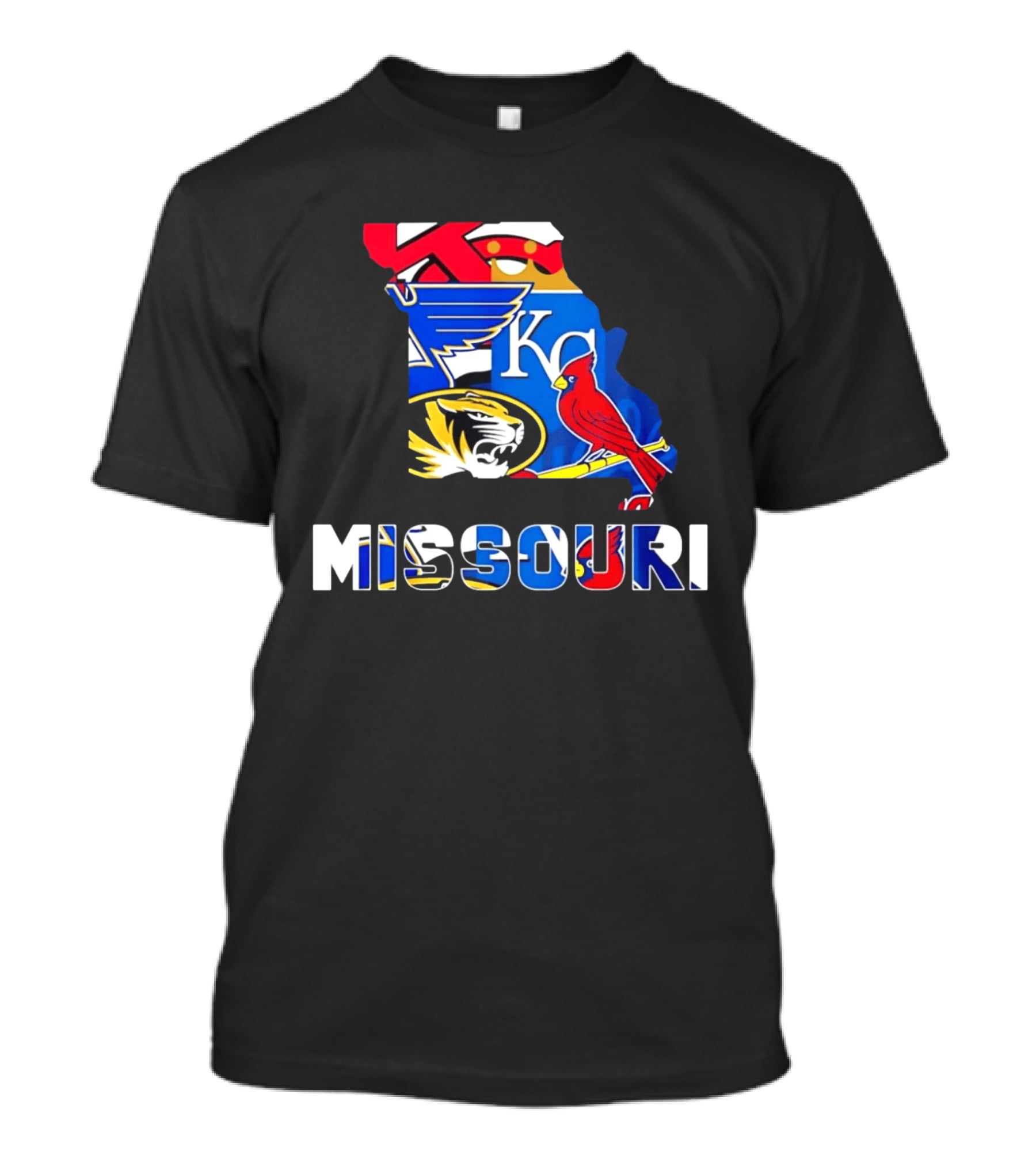 Missouri Sports Map KC Royals Cardinals Blues Tigers State Pride T-Shirt