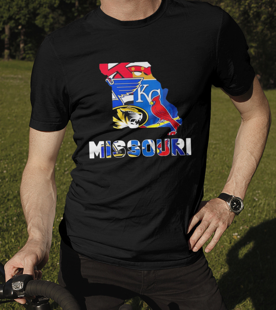 Missouri Sports Map KC Royals Cardinals Blues Tigers State Pride T-Shirt