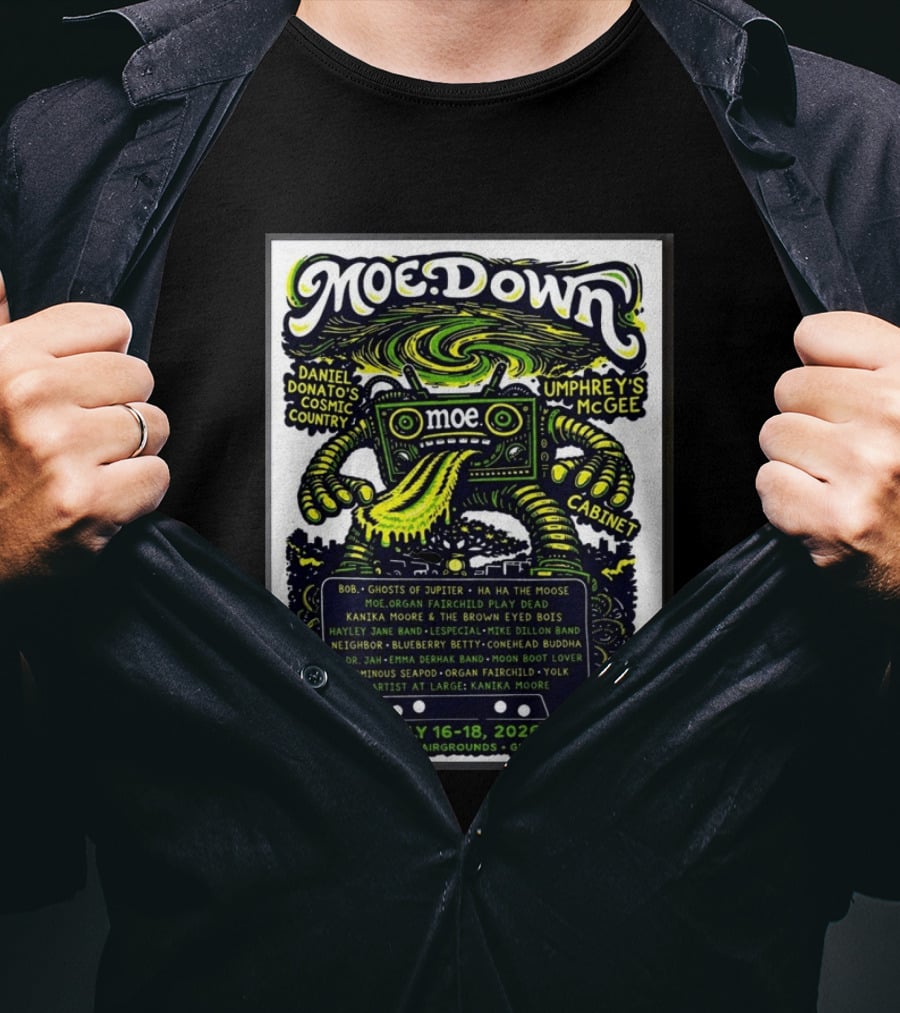 Moe Down Festival July 16 18 2026 Featuring Umphrey's McGee Cabinet Daniel Donato At Westend Fairgrounds Gilbert PA T-Shirt